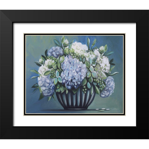 Blue and Green Floral II Black Modern Wood Framed Art Print with Double Matting by Tyndall, Elizabeth