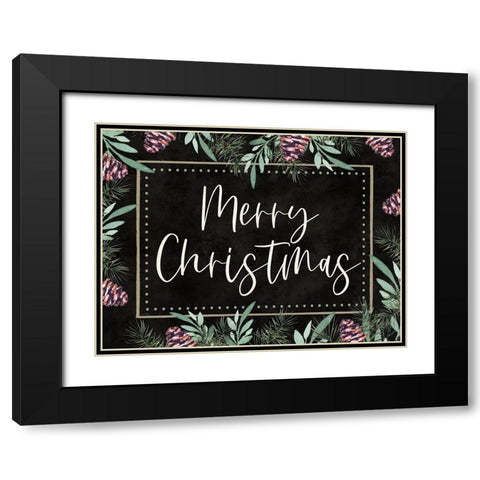 Merry Christmas Black Modern Wood Framed Art Print with Double Matting by Tyndall, Elizabeth