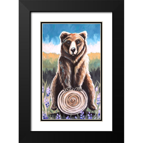 Bear on a Log Black Modern Wood Framed Art Print with Double Matting by Tyndall, Elizabeth