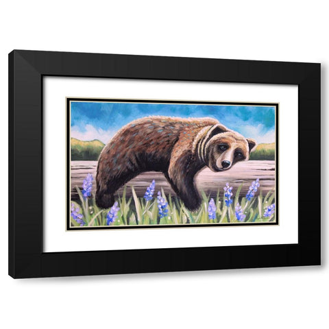 Bear on a Log II Black Modern Wood Framed Art Print with Double Matting by Tyndall, Elizabeth