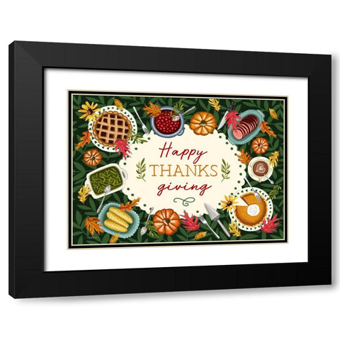 Happy Thanksgiving Black Modern Wood Framed Art Print with Double Matting by Tyndall, Elizabeth