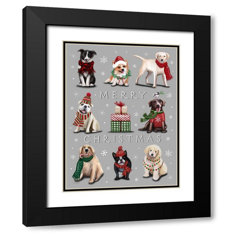 Merry Christmas Dogs Black Modern Wood Framed Art Print with Double Matting by Tyndall, Elizabeth