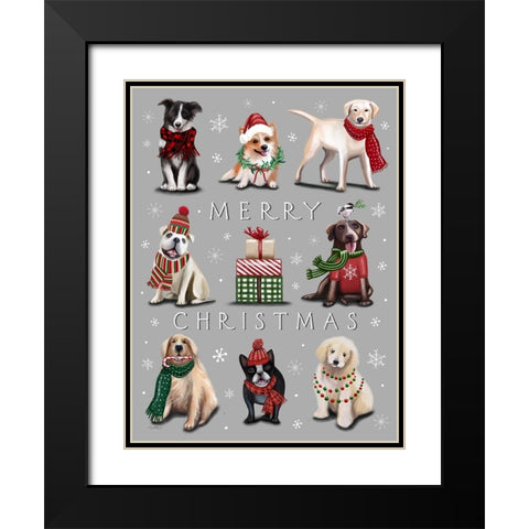 Merry Christmas Dogs Black Modern Wood Framed Art Print with Double Matting by Tyndall, Elizabeth