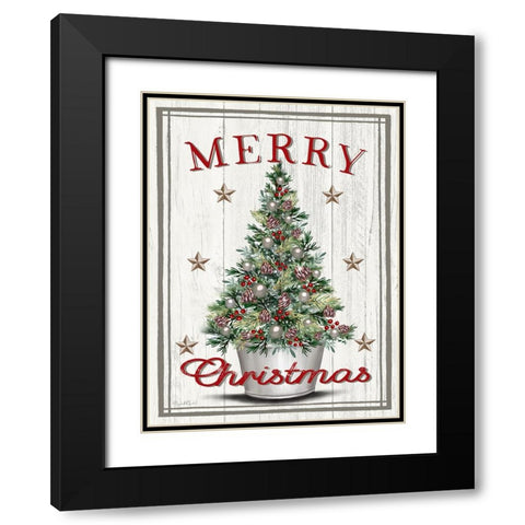 Merry Christmas Tree Black Modern Wood Framed Art Print with Double Matting by Tyndall, Elizabeth