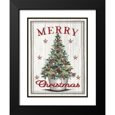 Merry Christmas Tree Black Modern Wood Framed Art Print with Double Matting by Tyndall, Elizabeth