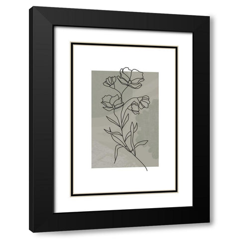 Sage Floral Black Modern Wood Framed Art Print with Double Matting by JJ Design House