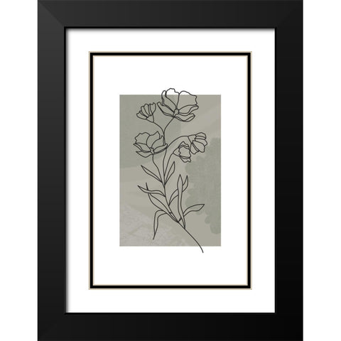 Sage Floral Black Modern Wood Framed Art Print with Double Matting by JJ Design House