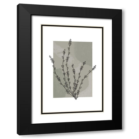 Sage Floral II Black Modern Wood Framed Art Print with Double Matting by JJ Design House