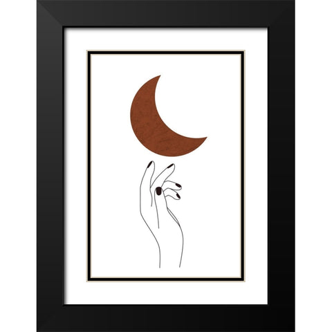 Hand and Moon Black Modern Wood Framed Art Print with Double Matting by JJ Design House
