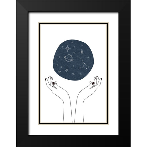Hand and Stars Black Modern Wood Framed Art Print with Double Matting by JJ Design House