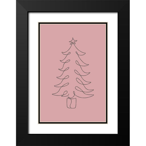Christmas Tree Black Modern Wood Framed Art Print with Double Matting by JJ Design House