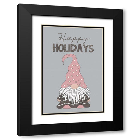 Happy Holidays Gnome Black Modern Wood Framed Art Print with Double Matting by JJ Design House