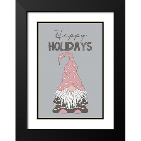 Happy Holidays Gnome Black Modern Wood Framed Art Print with Double Matting by JJ Design House