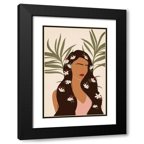 Flowers in Hair Black Modern Wood Framed Art Print with Double Matting by JJ Design House