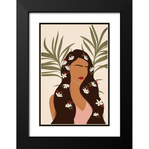 Flowers in Hair Black Modern Wood Framed Art Print with Double Matting by JJ Design House