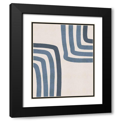 Blue Lines Black Modern Wood Framed Art Print with Double Matting by JJ Design House