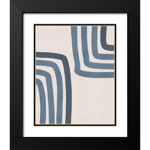 Blue Lines Black Modern Wood Framed Art Print with Double Matting by JJ Design House