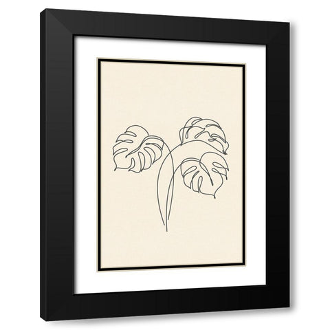 Leaf Line Art II Black Modern Wood Framed Art Print with Double Matting by JJ Design House