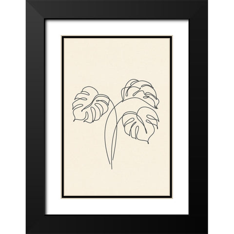Leaf Line Art II Black Modern Wood Framed Art Print with Double Matting by JJ Design House