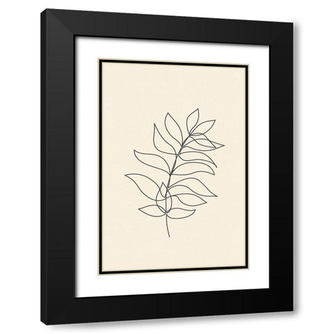 Leaf Line Art III Black Modern Wood Framed Art Print with Double Matting by JJ Design House