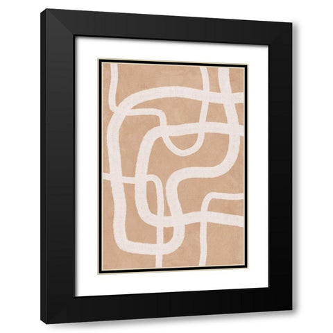 Beige Lines Black Modern Wood Framed Art Print with Double Matting by JJ Design House