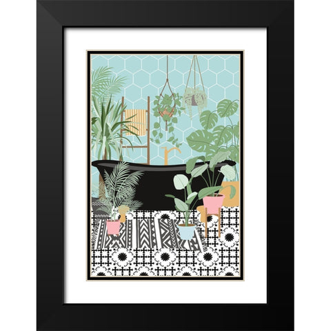 Tiled Bathroom Black Modern Wood Framed Art Print with Double Matting by JJ Design