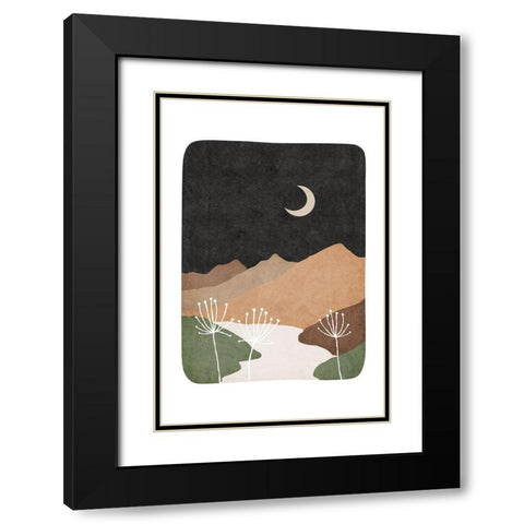 Mid Century Mountains Black Modern Wood Framed Art Print with Double Matting by JJ Design