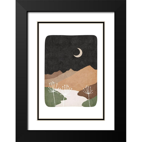Mid Century Mountains Black Modern Wood Framed Art Print with Double Matting by JJ Design