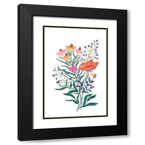Watercolor Flowers I Black Modern Wood Framed Art Print with Double Matting by JJ Design