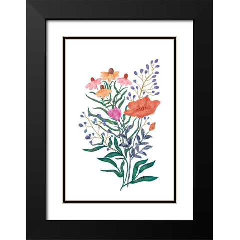 Watercolor Flowers I Black Modern Wood Framed Art Print with Double Matting by JJ Design