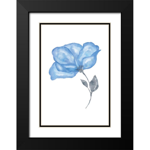 Blue Flower Black Modern Wood Framed Art Print with Double Matting by JJ Design