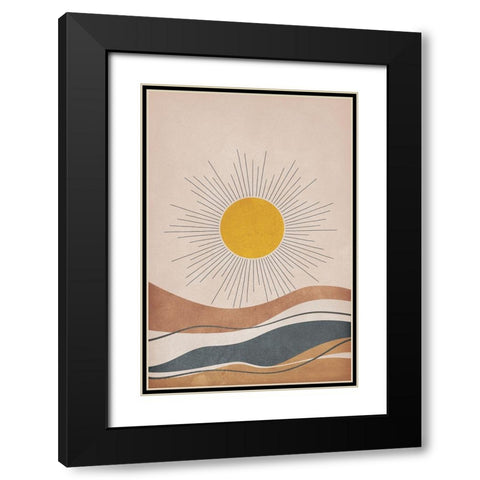Sun and Mountains Black Modern Wood Framed Art Print with Double Matting by JJ Design