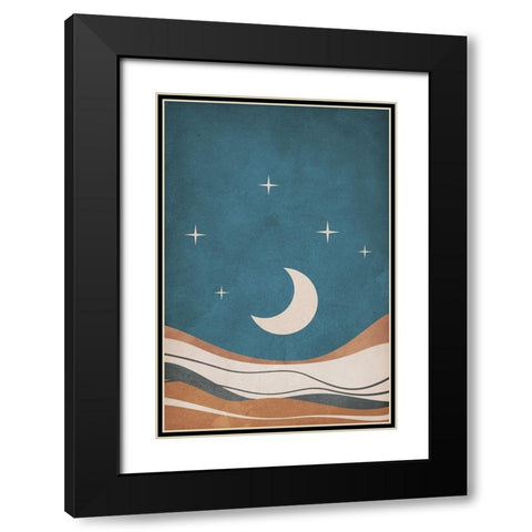 Moon and Mountains Black Modern Wood Framed Art Print with Double Matting by JJ Design