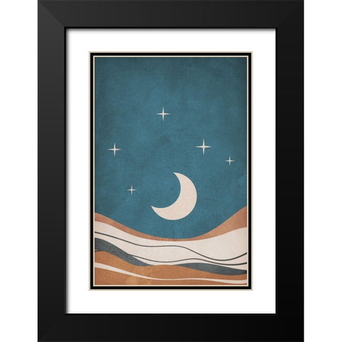 Moon and Mountains Black Modern Wood Framed Art Print with Double Matting by JJ Design