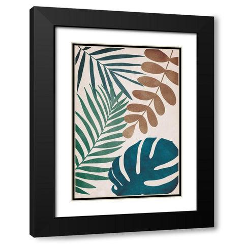 Tropical Leaves Black Modern Wood Framed Art Print with Double Matting by JJ Design