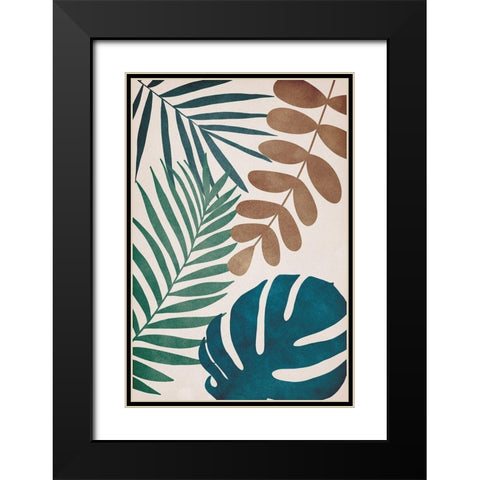 Tropical Leaves Black Modern Wood Framed Art Print with Double Matting by JJ Design