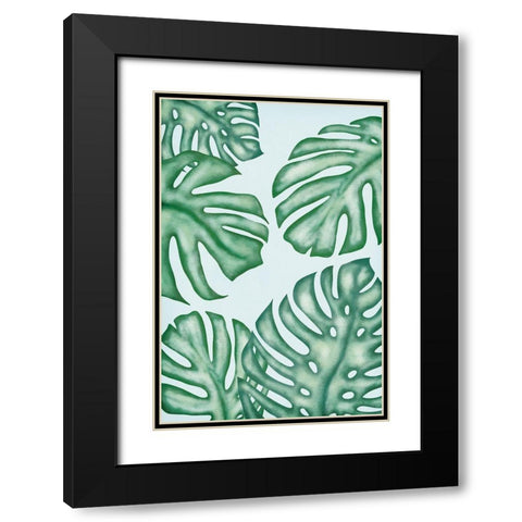 Monstera Leaves Black Modern Wood Framed Art Print with Double Matting by JJ Design