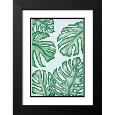 Monstera Leaves Black Modern Wood Framed Art Print with Double Matting by JJ Design