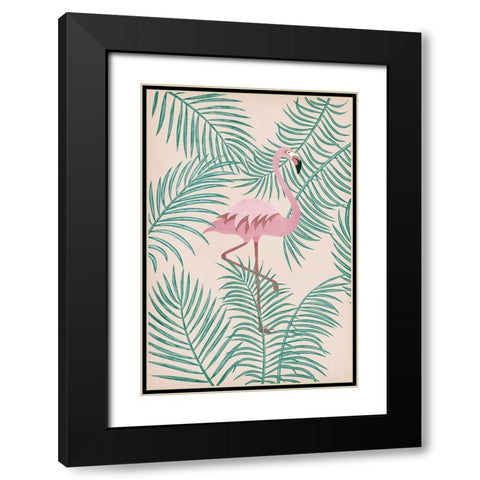 Flamingo Black Modern Wood Framed Art Print with Double Matting by JJ Design