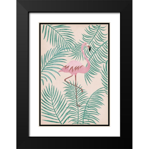 Flamingo Black Modern Wood Framed Art Print with Double Matting by JJ Design