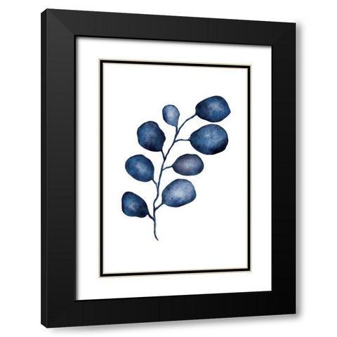 Blue Leaves I Black Modern Wood Framed Art Print with Double Matting by JJ Design