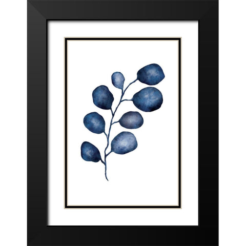 Blue Leaves I Black Modern Wood Framed Art Print with Double Matting by JJ Design