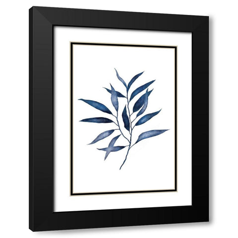 Blue Leaves II Black Modern Wood Framed Art Print with Double Matting by JJ Design