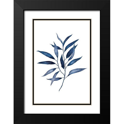Blue Leaves II Black Modern Wood Framed Art Print with Double Matting by JJ Design