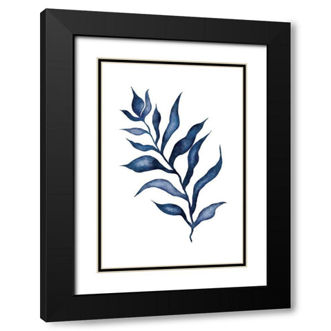 Blue Leaves III Black Modern Wood Framed Art Print with Double Matting by JJ Design