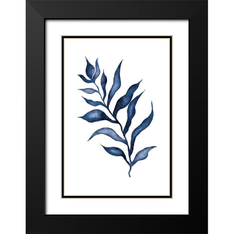 Blue Leaves III Black Modern Wood Framed Art Print with Double Matting by JJ Design