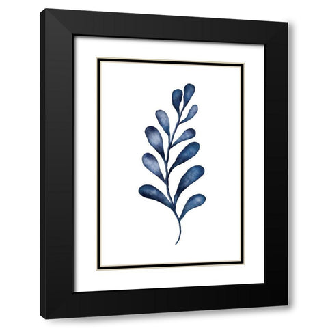 Blue Leaves IV Black Modern Wood Framed Art Print with Double Matting by JJ Design