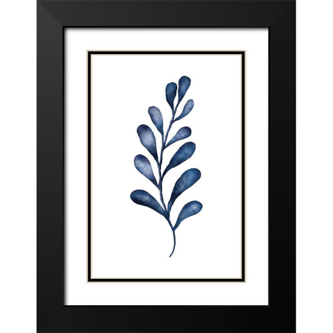 Blue Leaves IV Black Modern Wood Framed Art Print with Double Matting by JJ Design