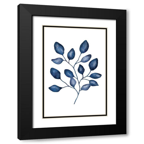 Blue Leaves V Black Modern Wood Framed Art Print with Double Matting by JJ Design