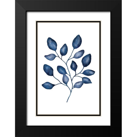 Blue Leaves V Black Modern Wood Framed Art Print with Double Matting by JJ Design